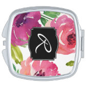 Vrouwelijke Waterverf Bloemen Monogrammed Make-up Spiegel (Zijkant)