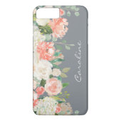 Vrouwelijke Waterverf Bloemen op Grijs met Monogra Case-Mate iPhone Case (Achterkant)