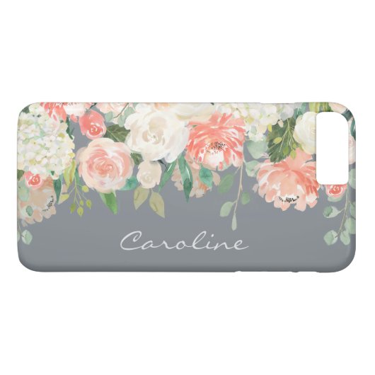 Vrouwelijke Waterverf Bloemen op Grijs met Monogra Case-Mate iPhone Case (Achterkant (Horizontaal))