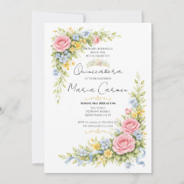 Vrouwelijke waterverf bloemige Quinceanera tiara Kaart
