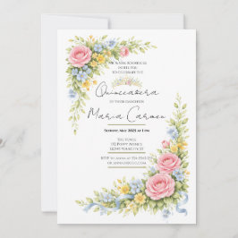 Vrouwelijke waterverf bloemige Quinceanera tiara Kaart