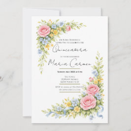 Vrouwelijke waterverf bloemige Quinceanera-verjaar Kaart