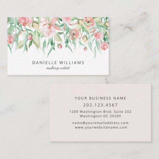 Vrouwelijke Waterverf Floral Make-up Artist Visitekaartje (Voorkant / Achterkant)