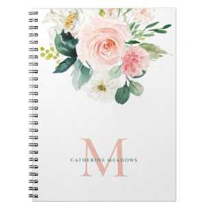 Vrouwelijke Waterverf Floral met Monogram Notitieboek