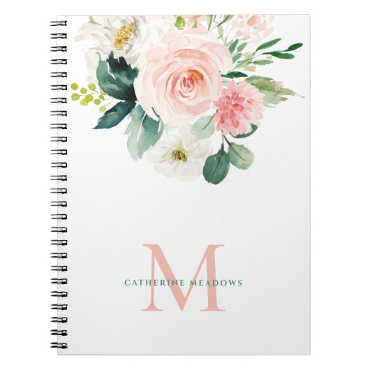 Vrouwelijke Waterverf Floral met Monogram Notitieboek (Voorkant)