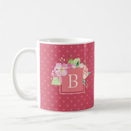 Vrouwelijke Waterverf Floral Monogram Initiaal Roz Koffiemok