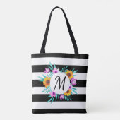 Vrouwelijke Waterverf Floral Wreath Custom Monogra Tote Bag (Achterkant)