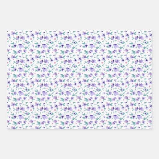 Vrouwelijke Waterverf Paarse Ditsy Floral Pattern Inpakpapier Vel (Voorkant 3)