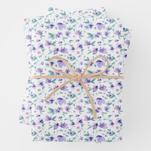 Vrouwelijke Waterverf Paarse Ditsy Floral Pattern Inpakpapier Vel (In situ)