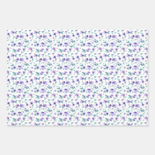 Vrouwelijke Waterverf Paarse Ditsy Floral Pattern Inpakpapier Vel