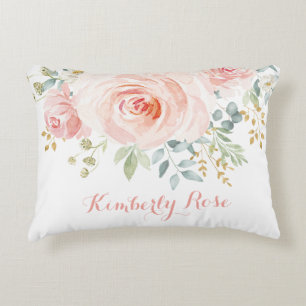 Vrouwelijke waterverf roze rozen babykamer decor accent kussen