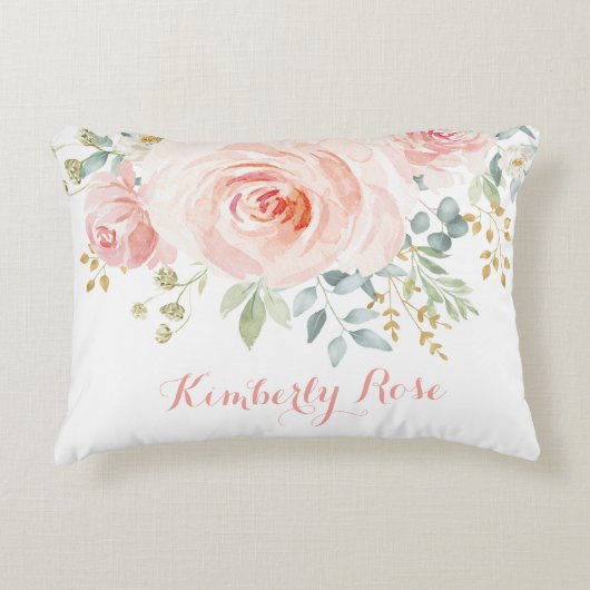 Vrouwelijke waterverf roze rozen babykamer decor accent kussen (Voorkant)