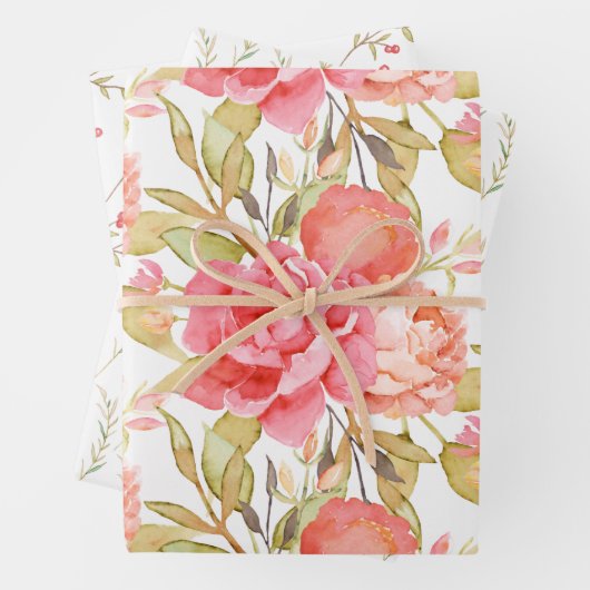 Vrouwelijke Waterverf Rozen Assorted Inpakpapier Vel (In situ)