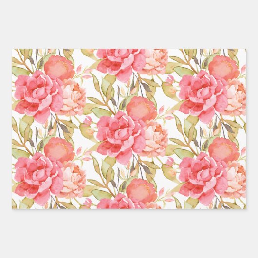 Vrouwelijke Waterverf Rozen Assorted Inpakpapier Vel (Voorkant)