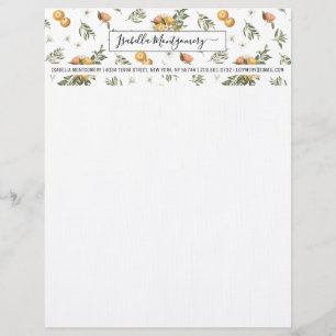 Vrouwelijke Waterverf Tangerine Citrus Boho Mono Briefhoofd