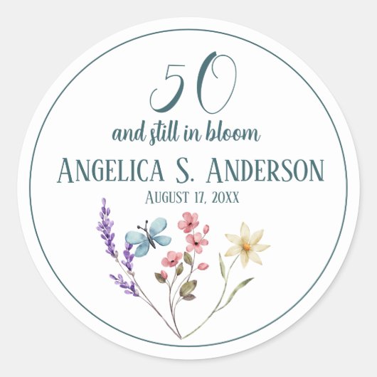 Vrouwelijke Waterverf Wildflower Butterfly Ronde Sticker (Voorkant)