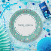 Vrouwelijke wilde bloem Blauwgroen patroon Persoon Papieren Bordje (Feest)