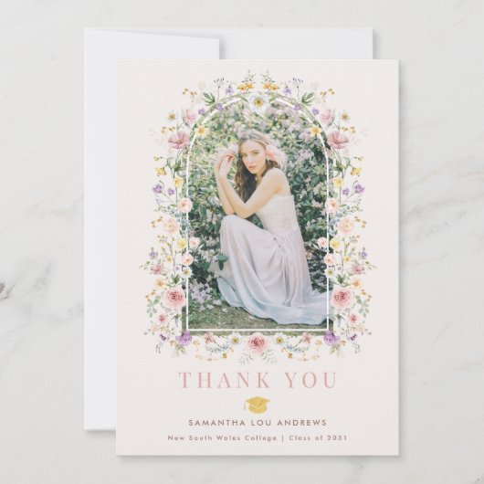 Vrouwelijke Wildflower Meadow Afstuderen Foto Bedankkaart (Voorkant)