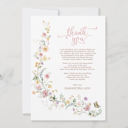 Vrouwelijke Wildflower Meadow Afstuderen Foto Bedankkaart (Achterkant)