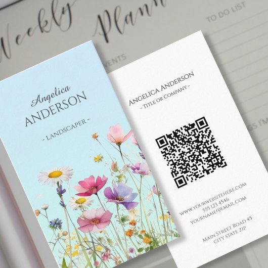 Vrouwelijke Wildflower QR Verticaal Visitekaartje