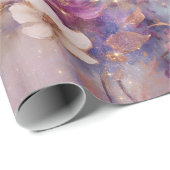 Vrouwelijke wit goud paarse bloemen cadeaupapier (Rol Hoek)