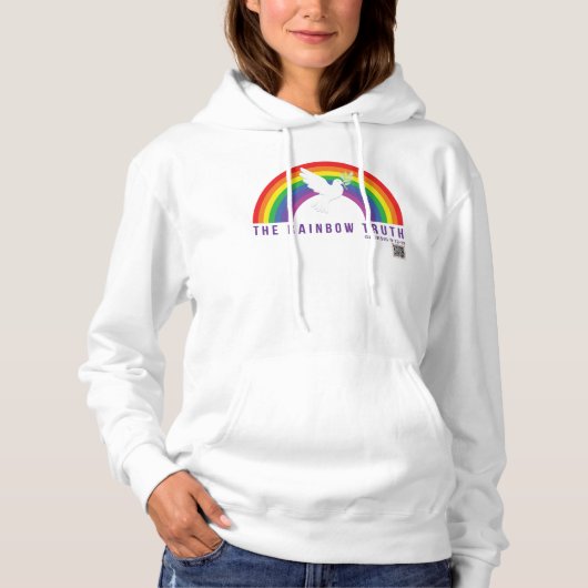 Vrouwelijke Witte Hoodie Rainbow Gods Promise Dove (Voorkant)