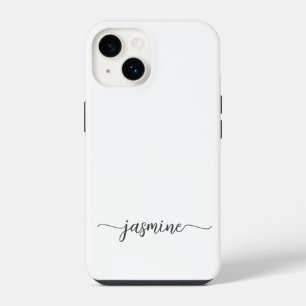 Vrouwelijke witte monogram naam handtekening scrip iPhone 14 hoesje