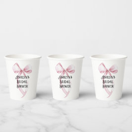Vrouwelijke witte roze strik bruidsdouche papieren bekers