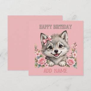 Vrouwelijke Wolf: Baby Dier Pastel lint & Bloemen Kaart