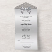 Vrouwelijke Zilveren Gem Bow & Glitter Verjaardag All In One Uitnodiging (Binnen)