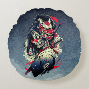 Vrouwelijke Zombie Samurai – Kunst van een ondood Rond Kussen