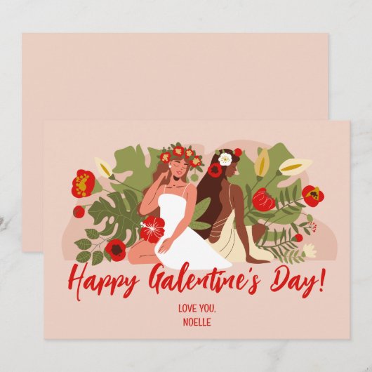 Vrouwelijke zusters Galentine's Day Bedankkaart (Voorkant / Achterkant)