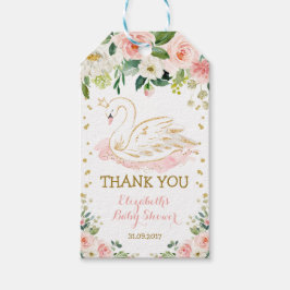 Vrouwelijke Zwaan Prinses Bloemen Roos Verjaardags Cadeaulabel