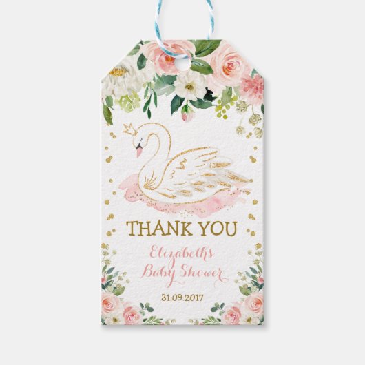 Vrouwelijke Zwaan Prinses Bloemen Roos Verjaardags Cadeaulabel (Voorkant)