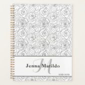 Vrouwelijke zwart-wit Rose Illustratie Planner (Voorkant)