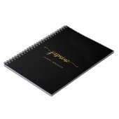 Vrouwelijke Zwarte Gouden Moderne Script Monogram Notitieboek (Linkerzijde)
