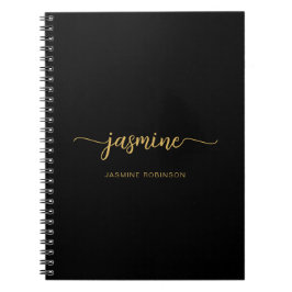 Vrouwelijke Zwarte Gouden Moderne Script Monogram Notitieboek