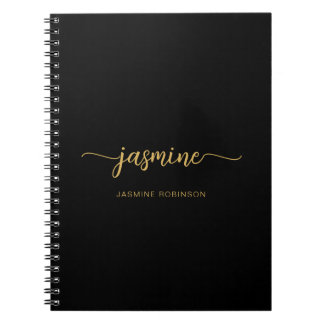 Vrouwelijke Zwarte Gouden Moderne Script Monogram  Notitieboek
