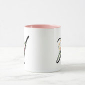 Vrouwelijke Zwarte Script Letter "H" Bloemen Roze Mok (Midden)