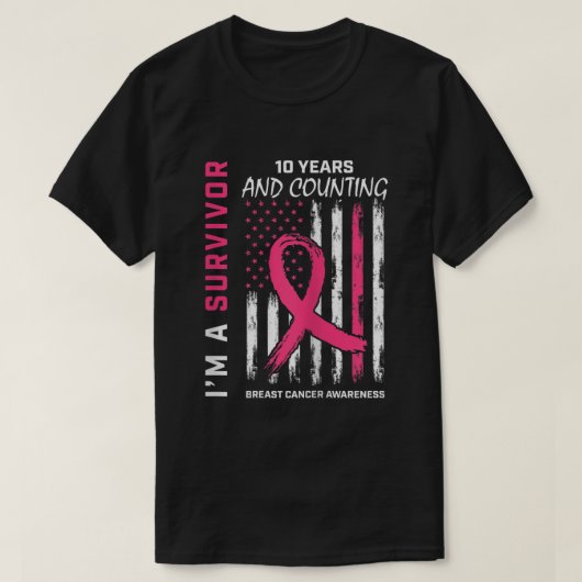 Vrouwen 10 jaar overlevingskans Gifts roze borstka T-shirt (Design voorkant)