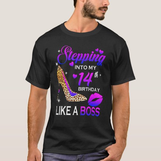Vrouwen 14e verjaardag stappen in 14 Leopard Sho T-shirt (Voorkant)
