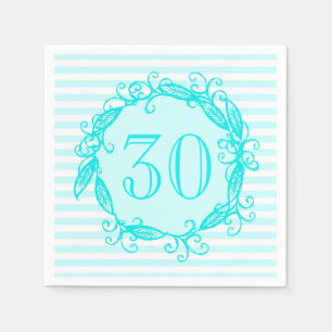 Vrouwen 30ste verjaardag Aqua Blue White Swirly Servetten