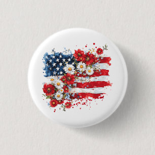 Vrouwen 4 juli bloem Amerikaanse vlag wilde bloeme Ronde Button 3,2 Cm