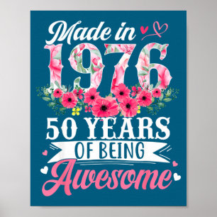Vrouwen 50e verjaardag Geboren in 1976 Bloemmotief Poster