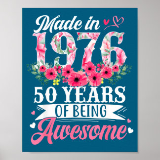 Vrouwen 50e verjaardag Geboren in 1976 Bloemmotief Poster