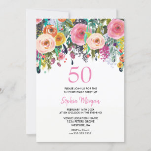 Vrouwen 50e verjaardag Partij nodigt roze bloemen Kaart