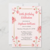 Vrouwen 50e verjaardag Roze bloemen Gouden rand Kaart (Voorkant)