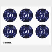 Vrouwen 50ste verjaardag Blauw Zwart Sparkly Diamo Ronde Sticker (Vel)
