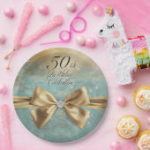 Vrouwen 50ste verjaardag Gouden Diamond Bow & Swir Papieren Bordje (Feest)