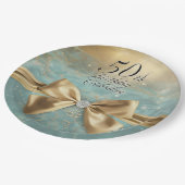 Vrouwen 50ste verjaardag Gouden Diamond Bow & Swir Papieren Bordje (Gekanteld)
